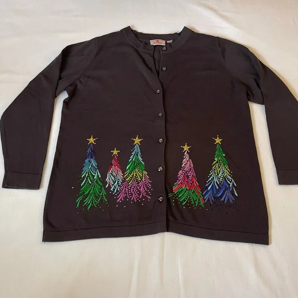Quacker Factory by Jeanne Bice Women’s  Christmas Embellished Cardigan Holiday